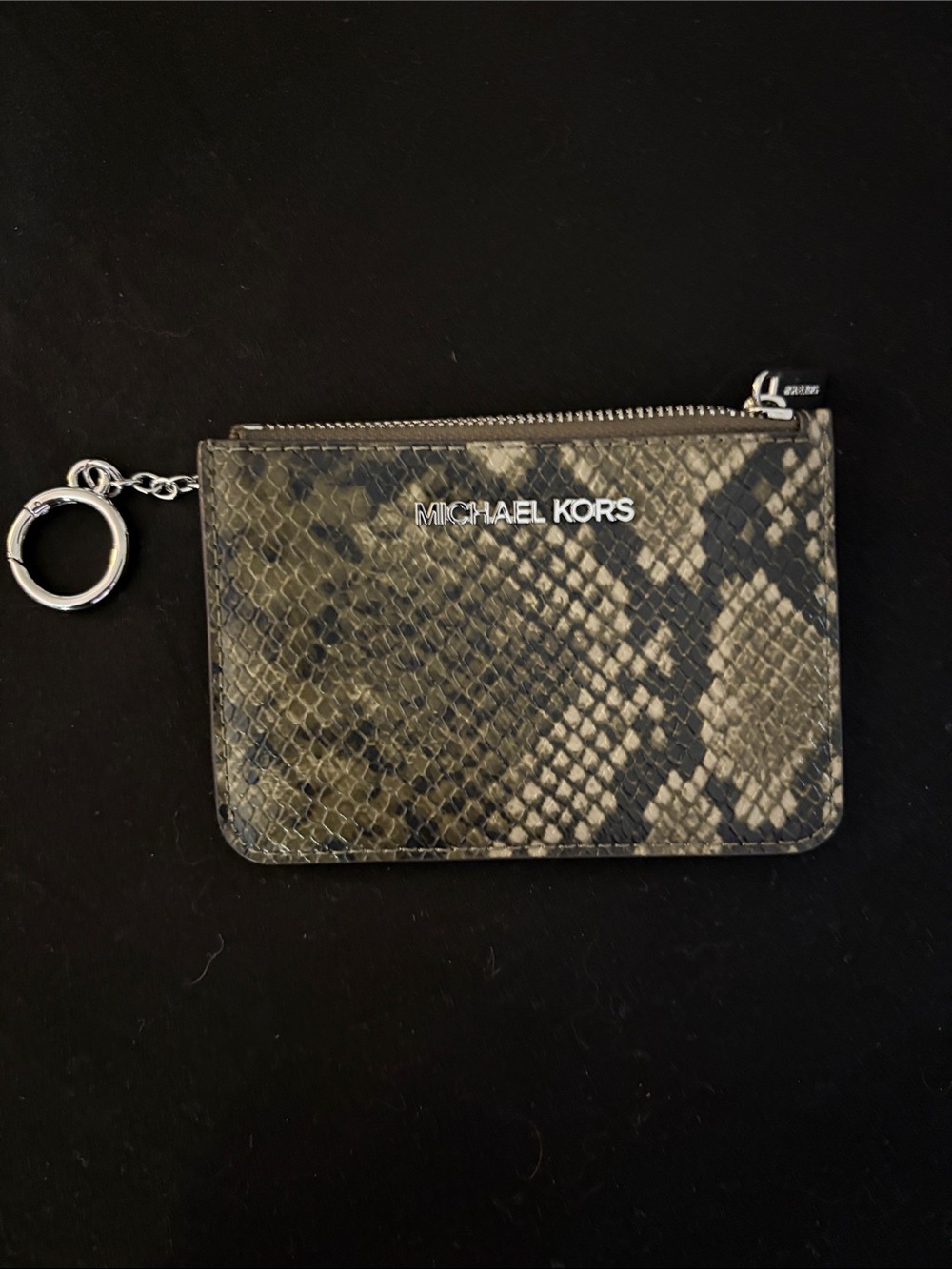 Michael Kors Snake-Print Card Pouch in Olive and Taupe